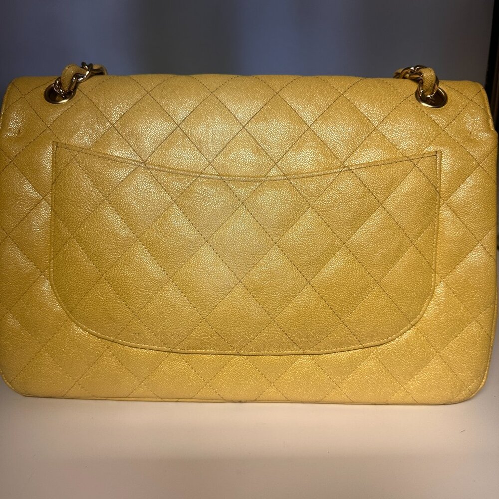 Chanel Yellow Iridescent Quilted Caviar Double Flap Bag - Picture 7 of 11